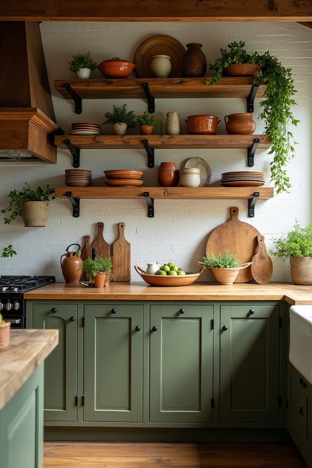 rustic open shelving warmth
