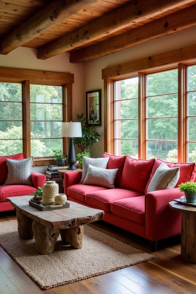 rustic red couch decor
