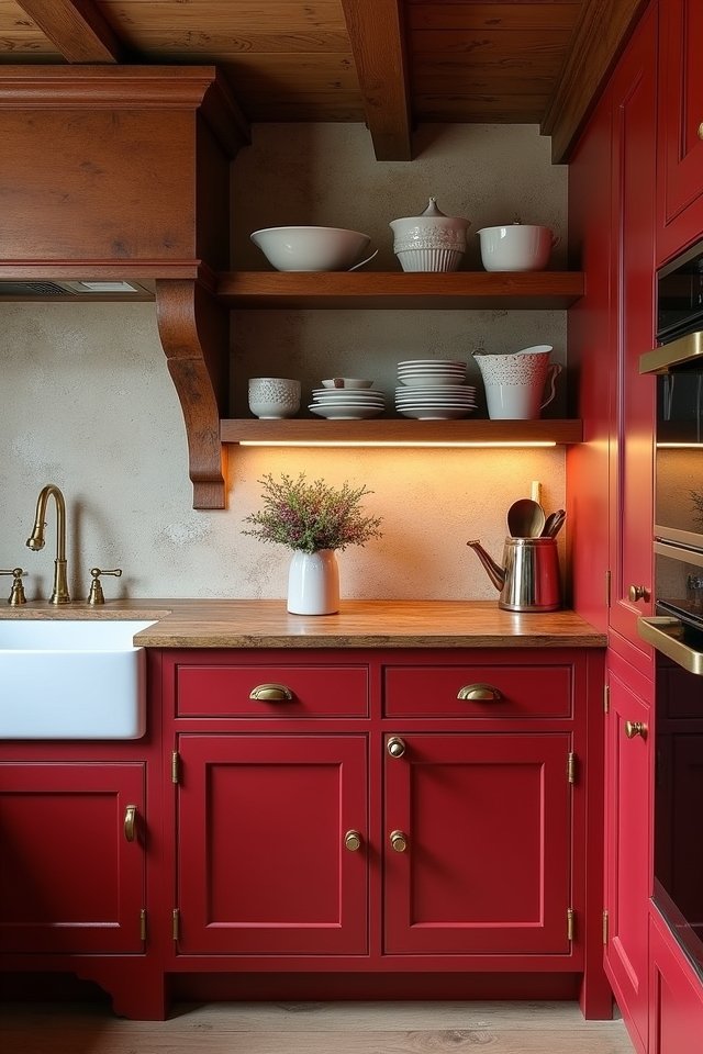 rustic red kitchen elegance