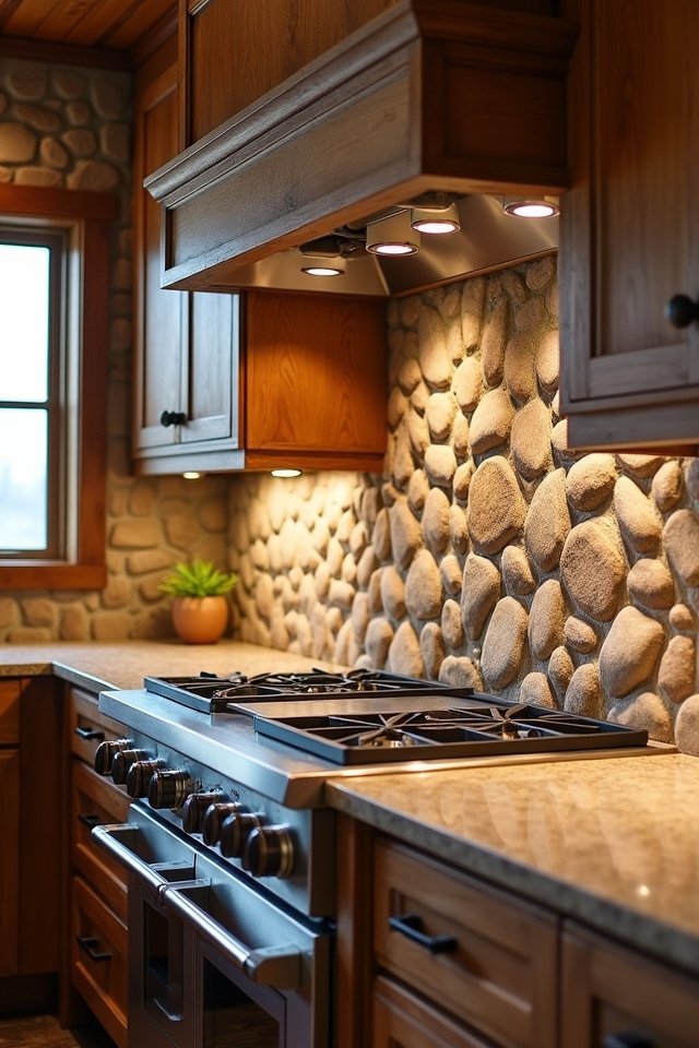 rustic river rock kitchen