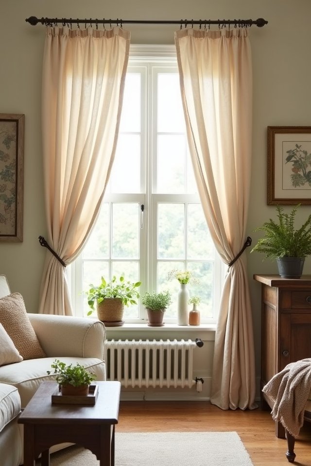 rustic rods beige curtains