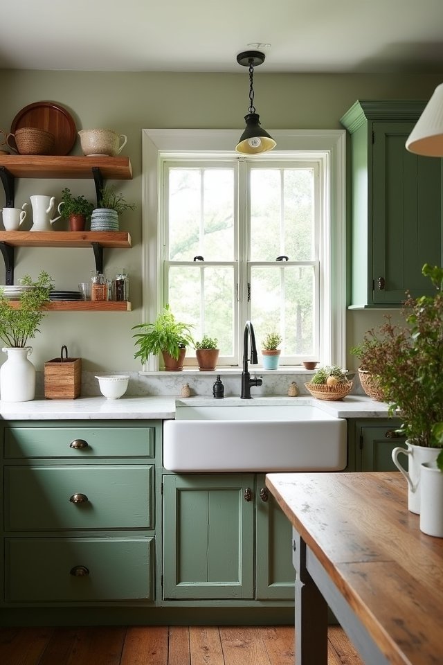 rustic sage green kitchen charm