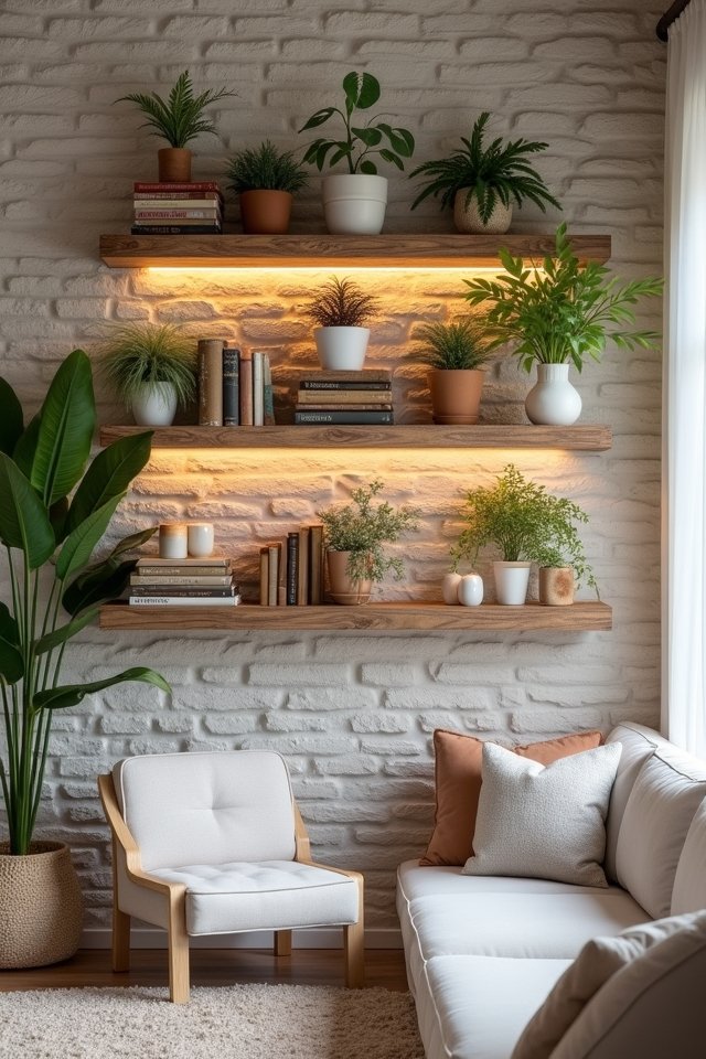 rustic shelves create coziness