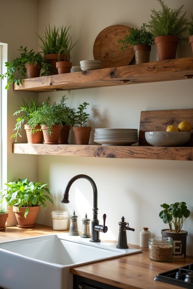 rustic warmth through shelving
