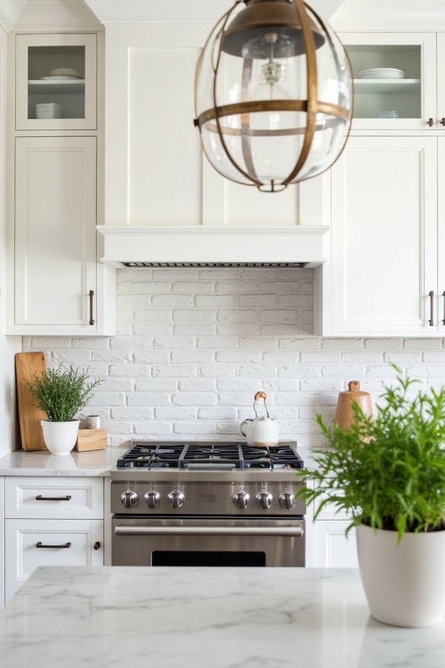 rustic whitewashed brick backsplash
