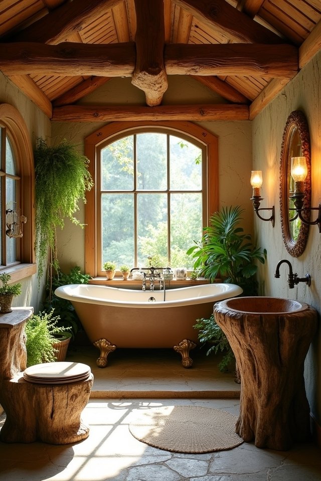 rustic wood bathroom accents