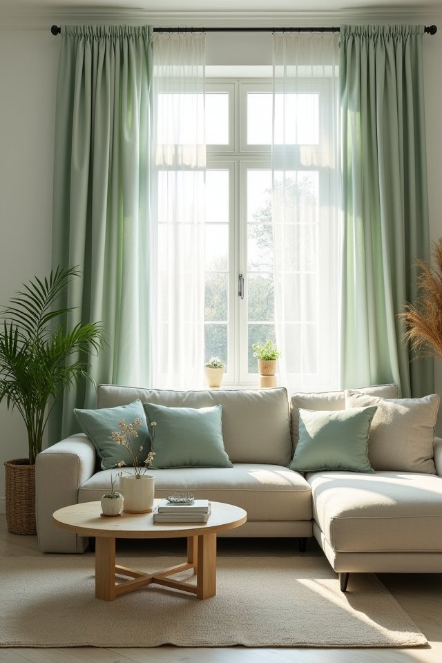 sage curtains create serene ambiance