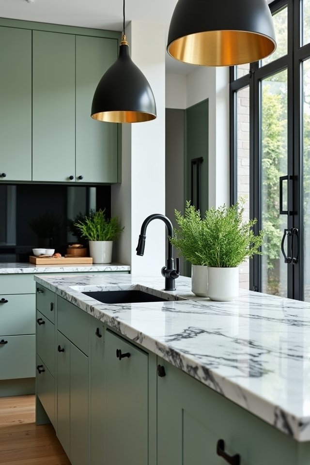 sage green and black contrast