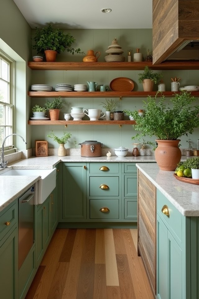 sage green and warm wood