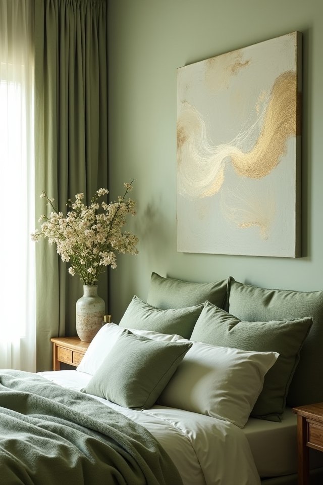 sage green bedroom artwork ideas