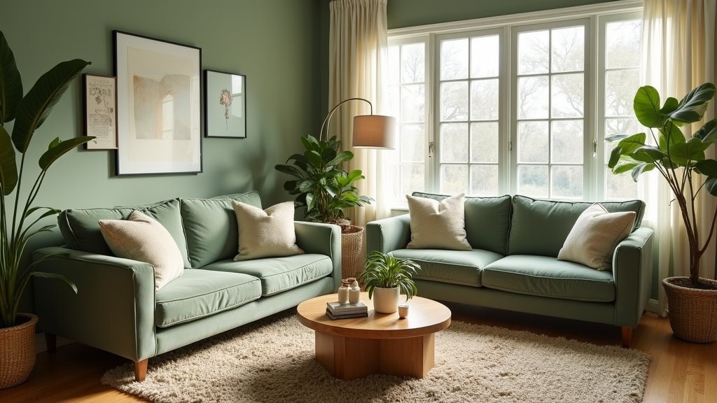 sage green cozy living room