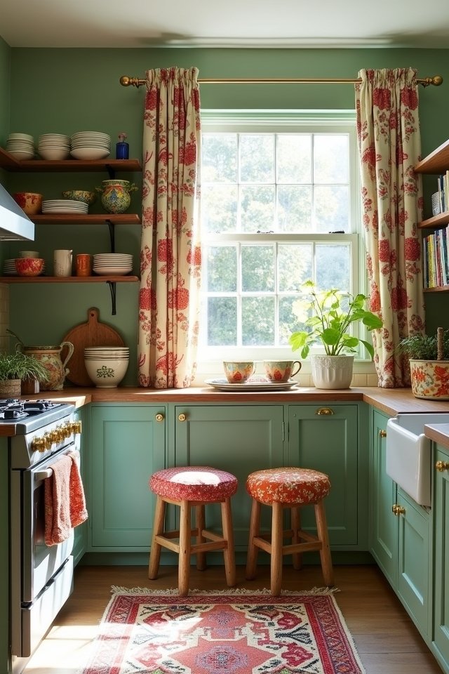 sage green eclectic kitchen decor