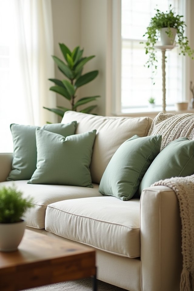 sage green pillow styling