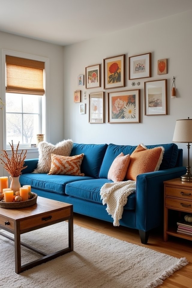 seasonal accents for blue couch