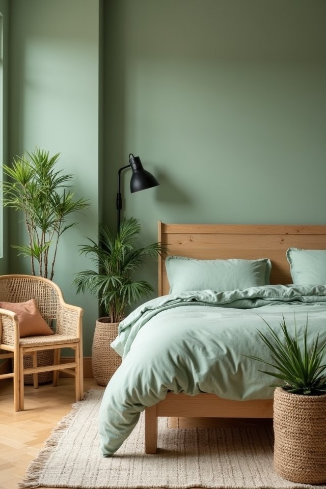 serene greens natural wood