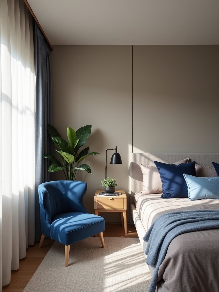 serene taupe and blue retreat