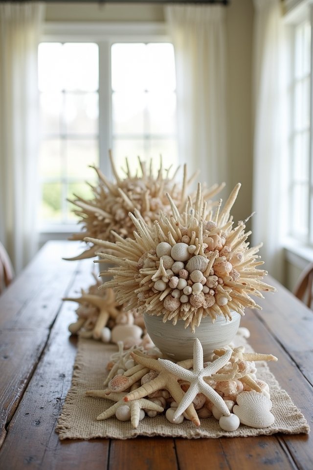 shell centerpiece with driftwood