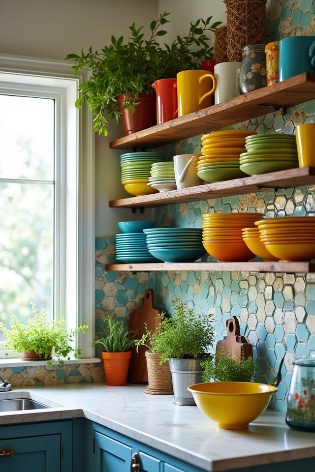 showcase colorful dishware creatively