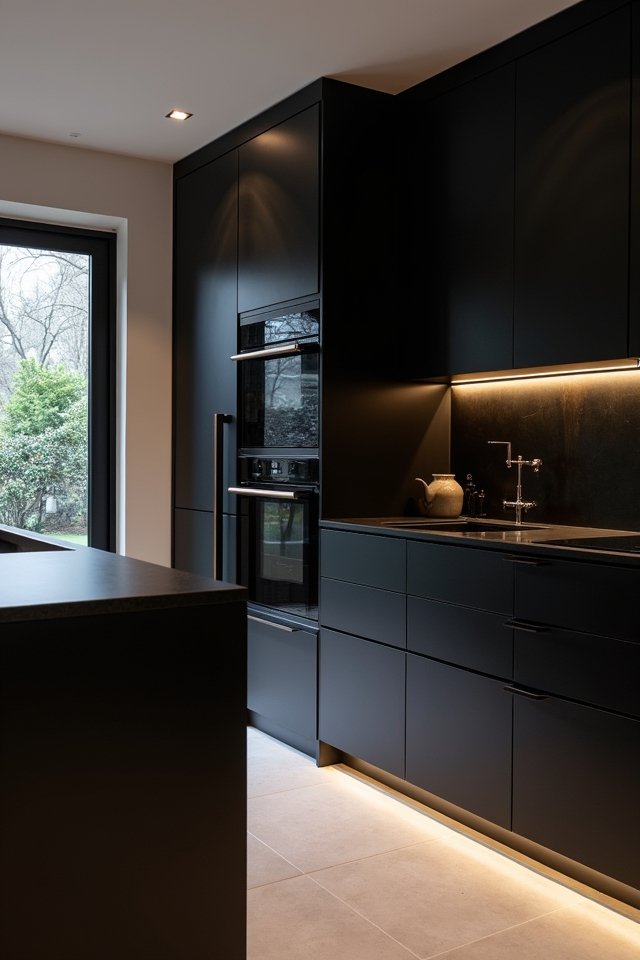 sleek black integrated appliances