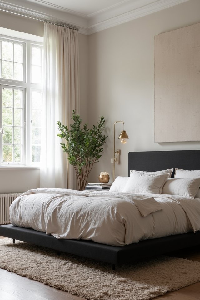 sleek black platform bed