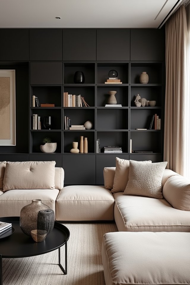 sleek black shelving ideas