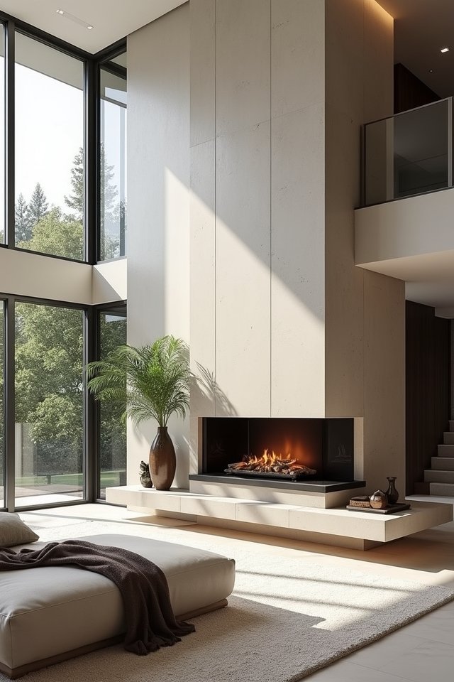 sleek floating fireplace centerpiece