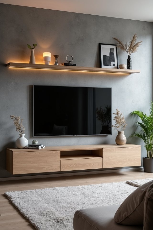 sleek floating tv shelf