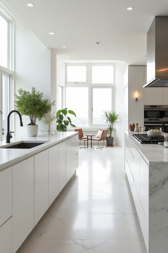 sleek functional serene kitchen
