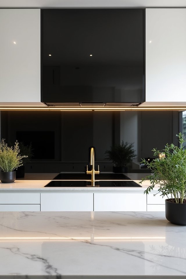 sleek glossy black backsplash