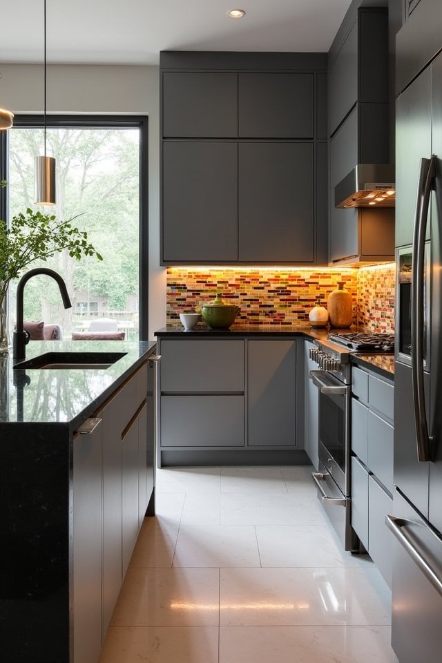 sleek gray and black kitchen