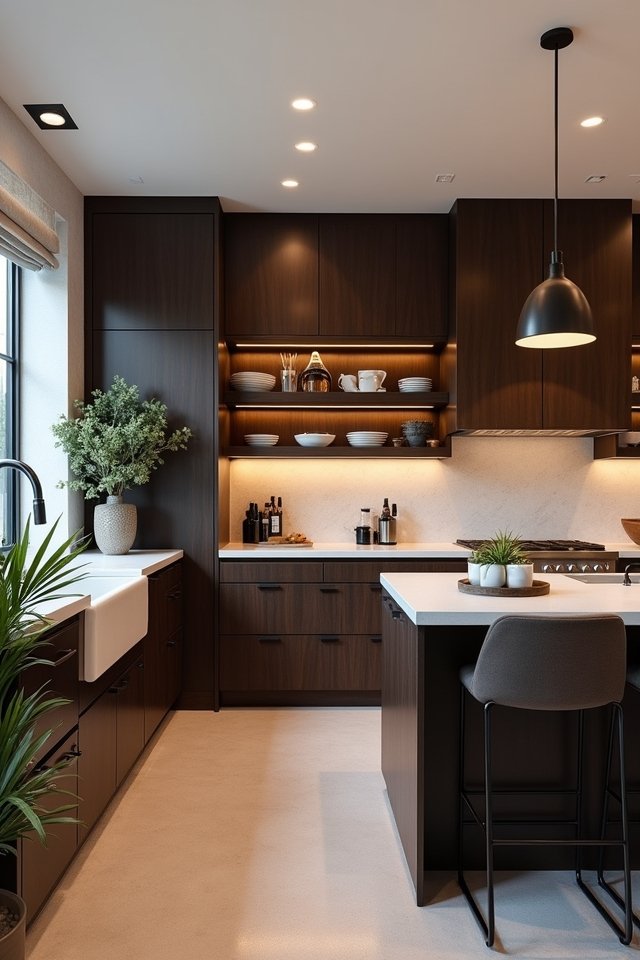 sleek inviting open shelving