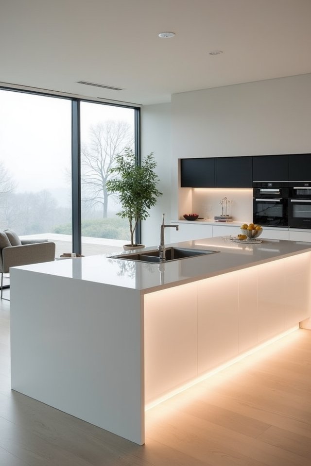 sleek island with underlit ambiance