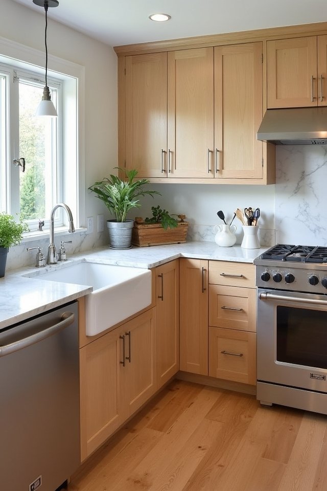 sleek light oak cabinets