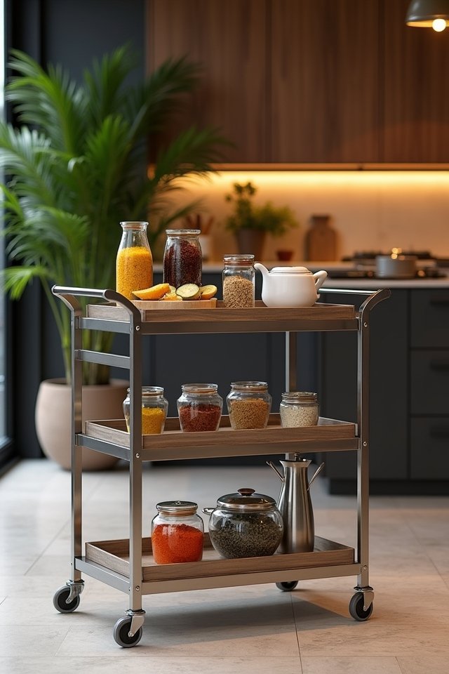 sleek metal kitchen trolley