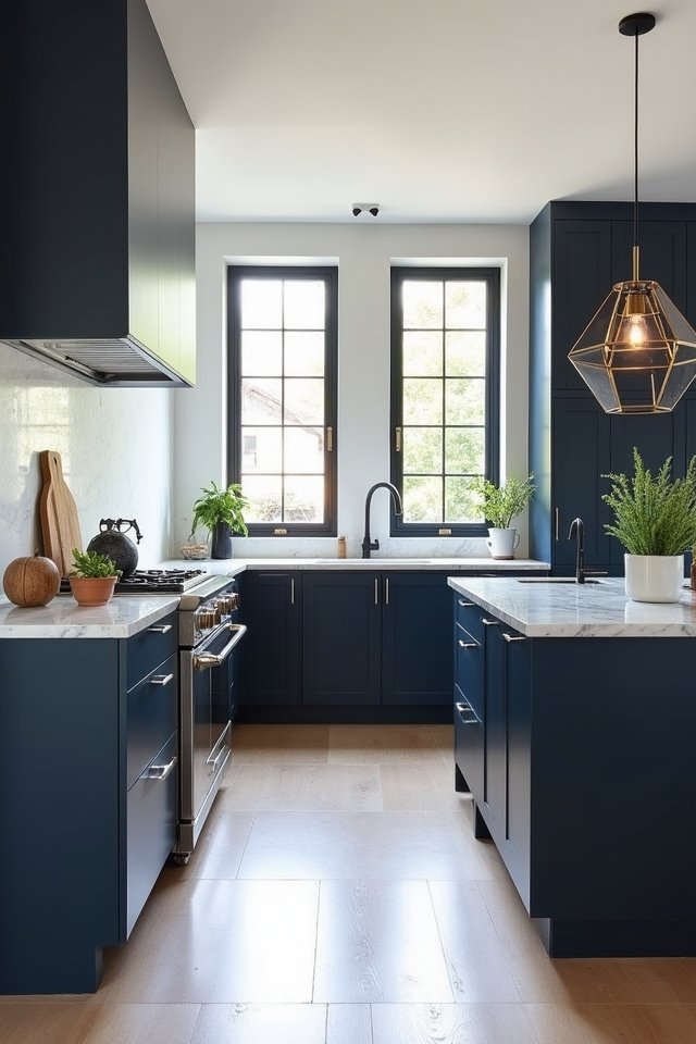 sleek navy blue kitchens