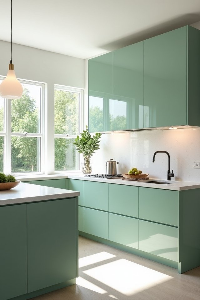 sleek sage green cabinets