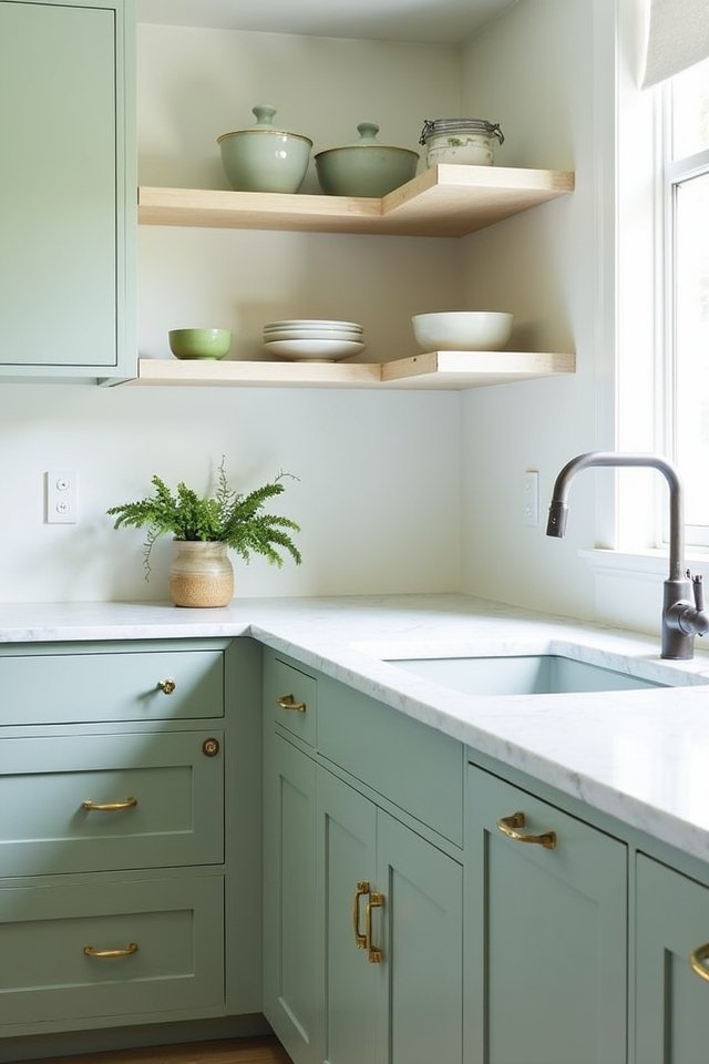 sleek sage green kitchen