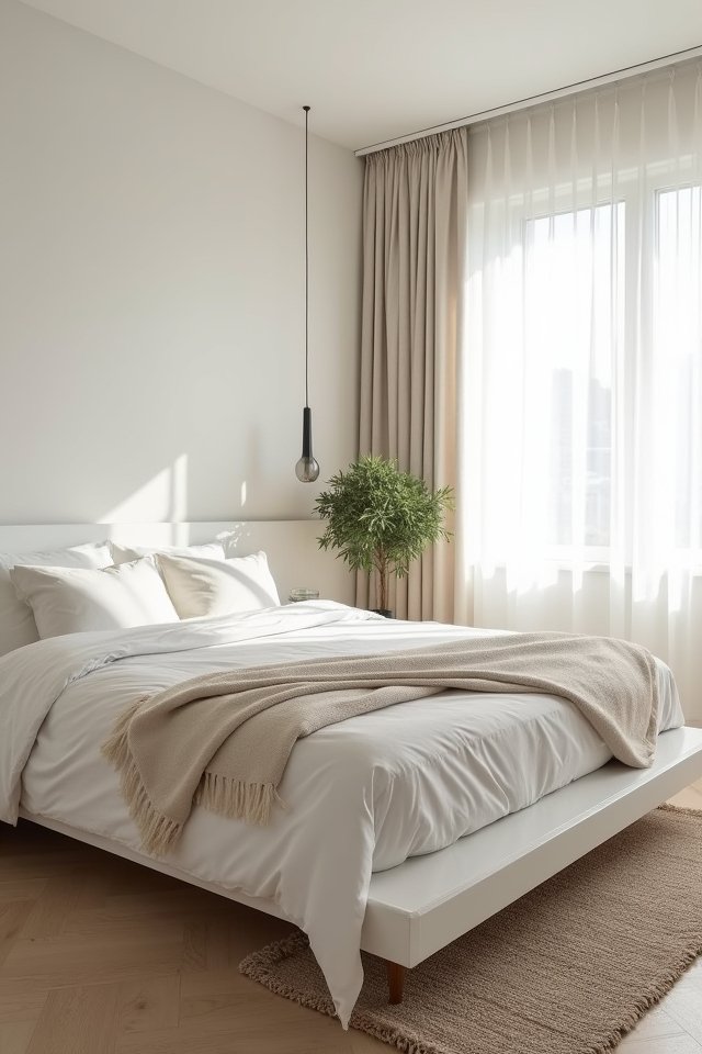 sleek white minimalist platform bed