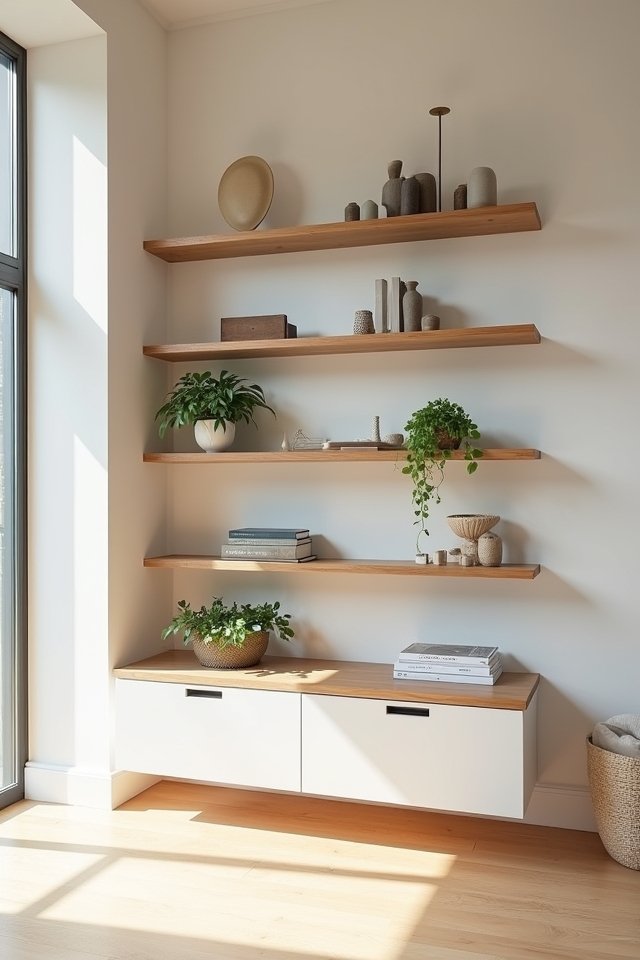 sleek wooden shelving ideas