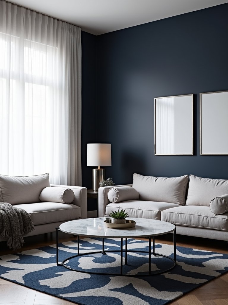 soft grey sofas contrast navy