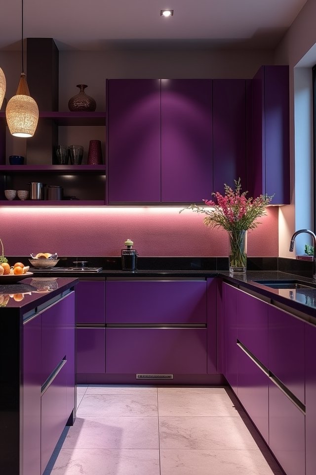 sophisticated purple kitchen cabinets