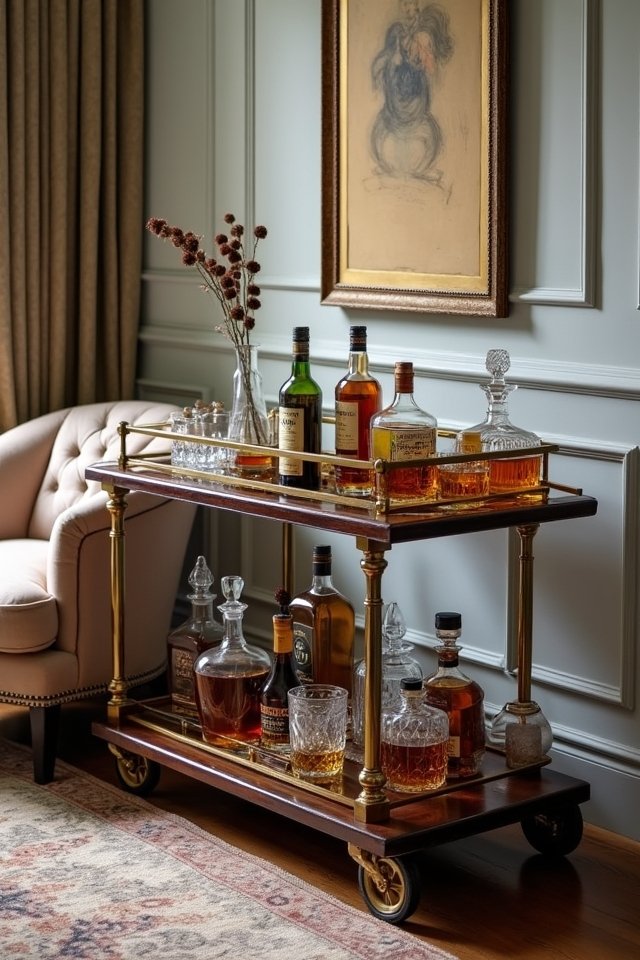 sophisticated vintage whiskey trolley