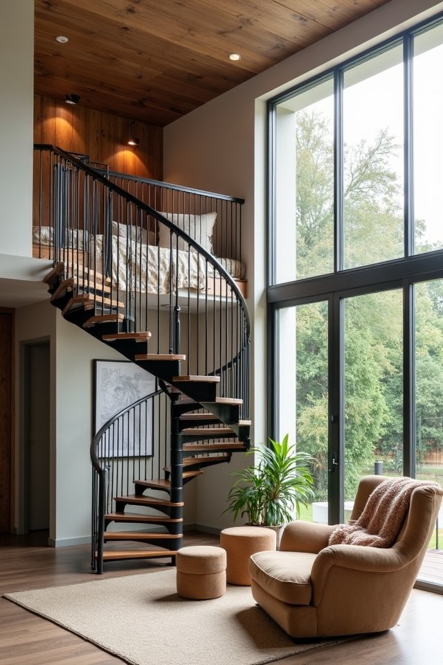 spiral staircase reading nook
