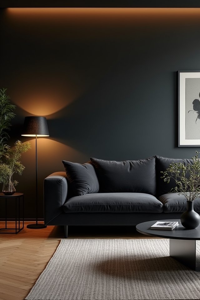 statement black sofa centerpiece