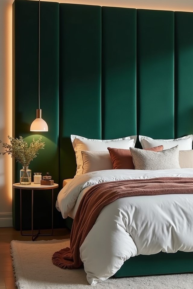 statement headboard enhances bedroom