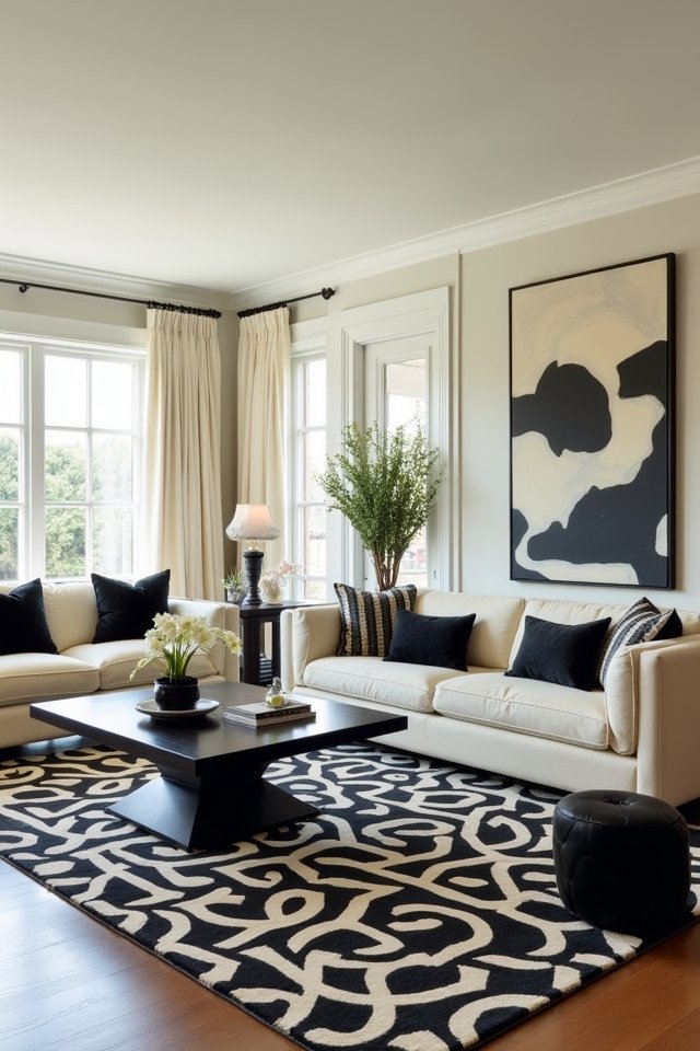 striking black and cream rugs