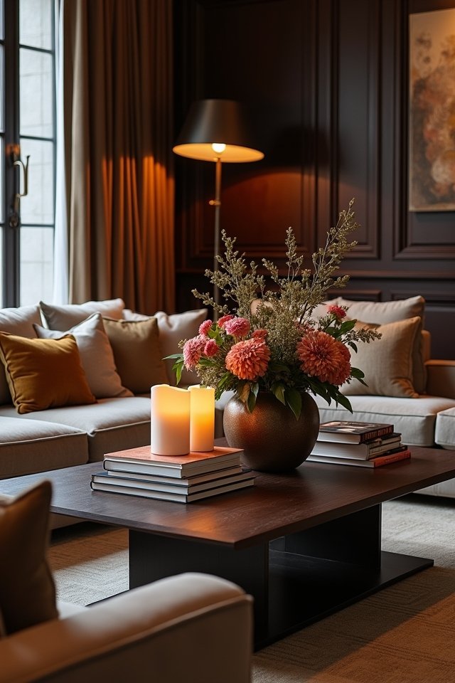 striking dark wood centerpiece
