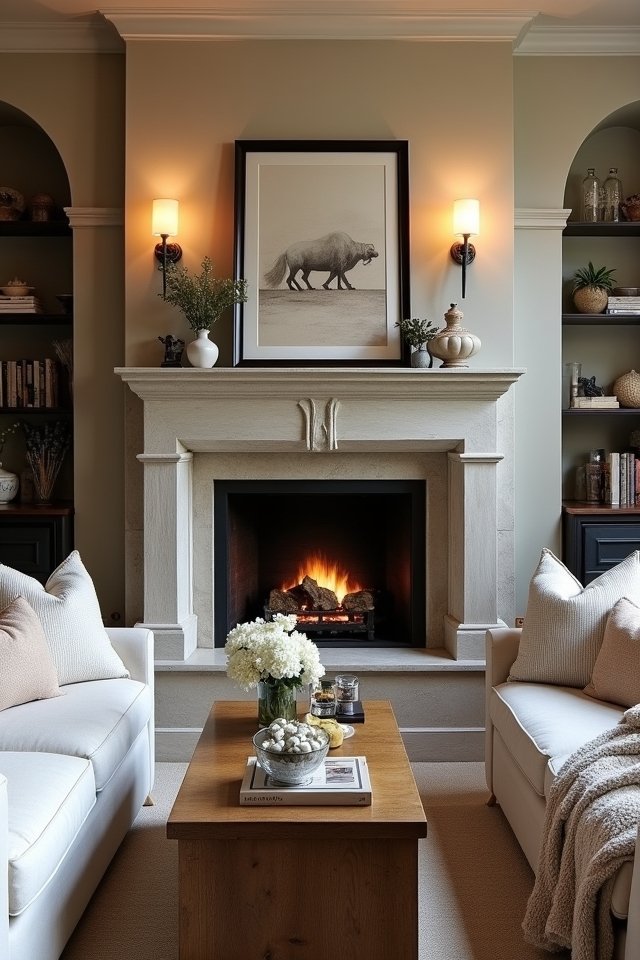 stunning fireplace creates warmth