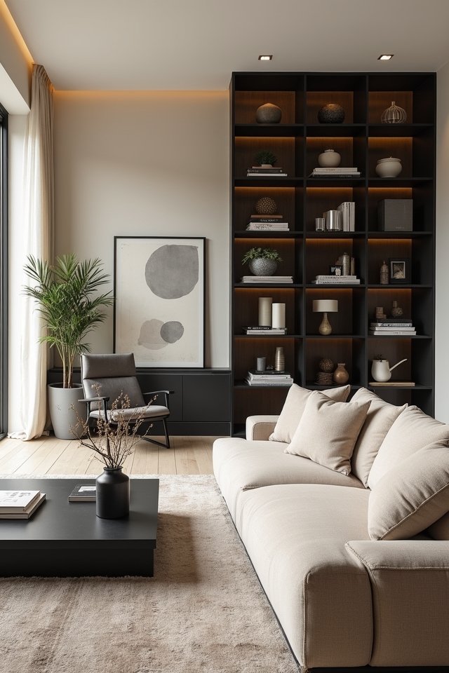 stylish black shelving units