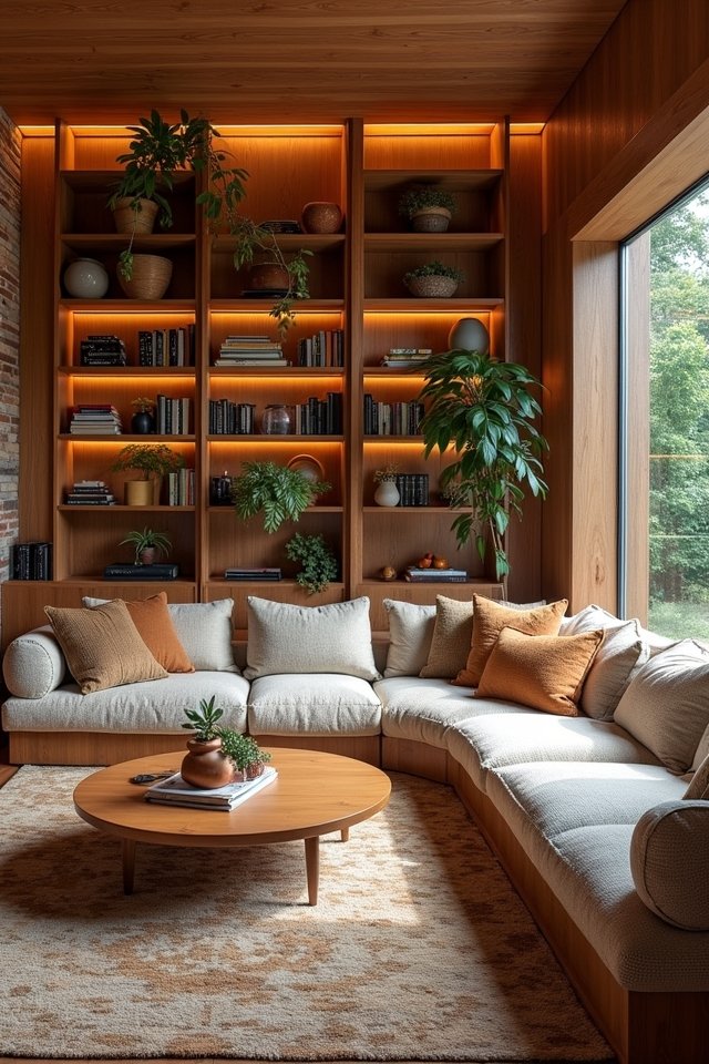 stylish built in shelving display